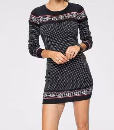 KangaROOS Strickkleid im Norweger-Look, in Schwarz-Weiß, Größe 38 – Bild 3