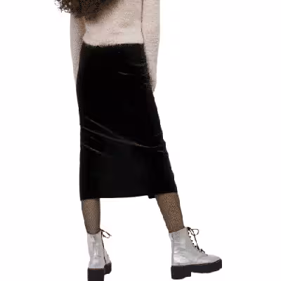 Veloursrock mit Schlitz in Midilänge, Schwarz, Größe L – Bild 4